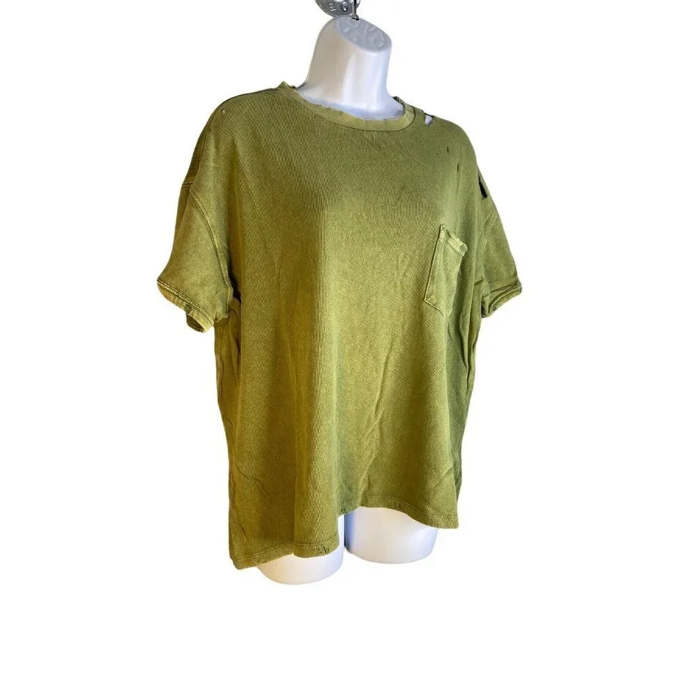 Free People Womens Bleached‎ Military Rubi Distressed T-Shirt Size Small